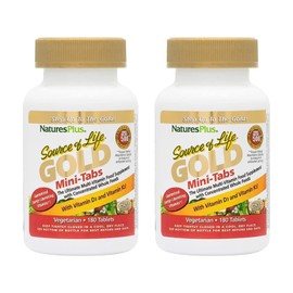 Natures Plus Source of Life Gold Multivitamin - 180 Mini-Tabs, Pack of 2 - with Vitamins D3, B12 & K2 - Vegetarian & Gluten Free - 60 Total Servings