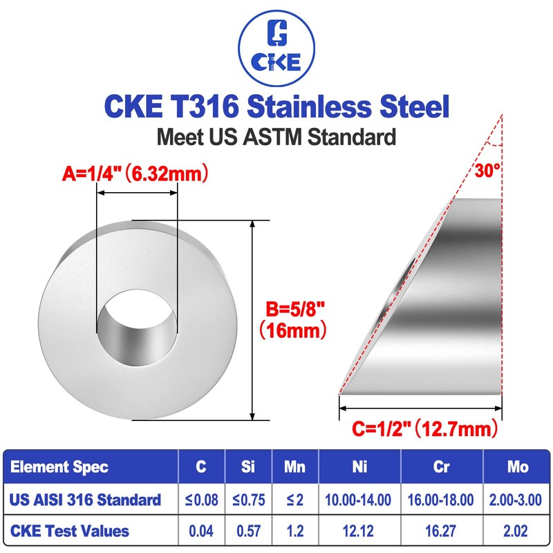 CKE 50Pack 1/4" ID Angle Beveled Washer 25 30 35