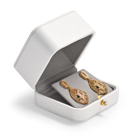 Woodten White Leather Earrings Pendant Gift Box Microfiber Interior Earrings Box for Valentines