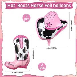 4 PCS Lexziuo Hot Pink Cowgirl Boot & Hat Balloons – Western Rodeo Party Decorations, Country-Themed Birthdays or Cowgirl Disco