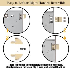 Mortise Lock Replacement Parts, Vintage Style Indoor Mortise Lock Assembly Kit with Antique Skeleton Keys and Reversible Latch Bolt, Matte Black Plated Finish