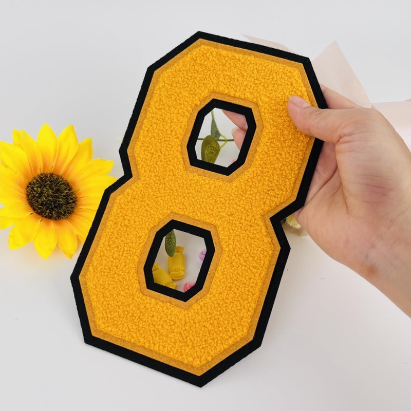1 Pcs 8.0" Yellow Chenille Number Patches, Iron On or