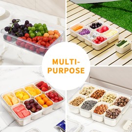EBUTY 2 pack Divided Serving Tray with Lid and Handle Snack Box Container Portable Snack Platters Clear Organizer for Candy Fruits Nuts Veggies, Ideal for Party, Travel & Picnics