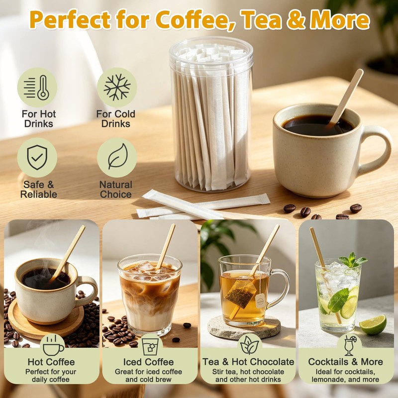 EZYoutdoor 5.5 Inch Individually Wrapped Coffee Stir Sticks, 200 Pack