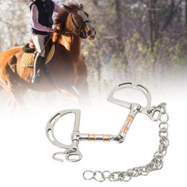 Fockety Mouth D Ring Comfort Snaffle Horse Bit, Stainless Steel Copper Roller with Chain, 250x105mm/9.8x4.1in Easy To Use Portable Horse Bit Snaffle Bit Horse Racing Accessory for 125mm Horse Mouth