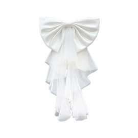 Detachable Satin Bow for Wedding Dress Bowknot with Irregular Tulle Tail (White-1layer-Tulle Tail)