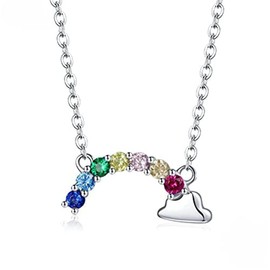 PAHALA 925 Sterling Silver Summer Lucky Rainbow Chain Cloud Colorful Crystal Pendant Wedding Necklace