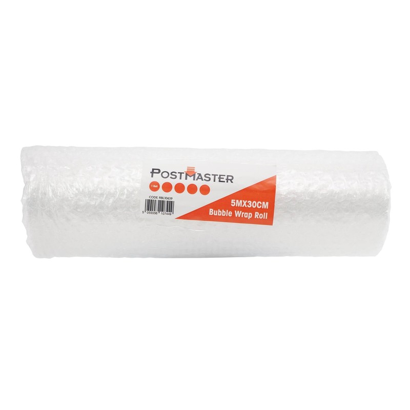 Postmaster Bubble Wrap Roll 30cm x 5m Clear, Strong Padded