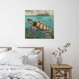 Nautical Beach Ocean Theme Underwater Turtle Laptop Home Decor Wall Decals Stickers Blue Texture Seascape Coastal Peel and Stick Wall Stickers for Dorm Classroom Bottles Tumblers Vinyl 18in