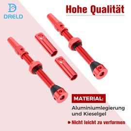 DRELD Pack of 2 Bicycle Tubeless 60 mm, 1 Pair of Presta Tubeless Valves, MTB Tube Valves, Bicycle Tubeless Presta Aluminium Alloy, Tubeless Presta Valve Stem (60 mm Red)