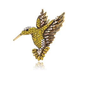 Hummingbird Brooch Pins for Women Fashion Bird Pins Elegant Rhinestone Crystal Women's Brooches Pin Unique Bird Costume Jewelry (Yellow)