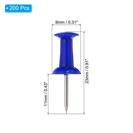 PATIKIL Push Pins 8x23mm, 200pcs Steel Point Plastic Decorative Thumbtacks Cork Boards Maps Picture Hanging for Home Office Use, Blue