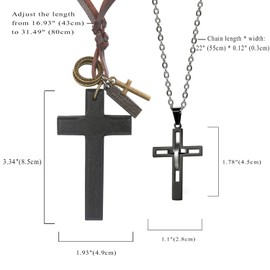 Aroncent Men's 316L Stainless Steel Simple Black Cross Pendant Lord's Prayer Necklace and Wood Cross Crucifix on Cord