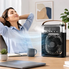 Portable Personal Air Cooler for Desk Use – 4-in-1 Mist Fan with 650 mL Tank, 3 Speeds and 7-Color Night Light