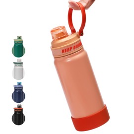 pluseight Insulated Water Bottle with Straw Lid, 22 oz Stainless Steel Vacuum Metal Bottle, Leak Proof, Flip Lid, Carry Handle for Gym, Travel, Sports (Orange)