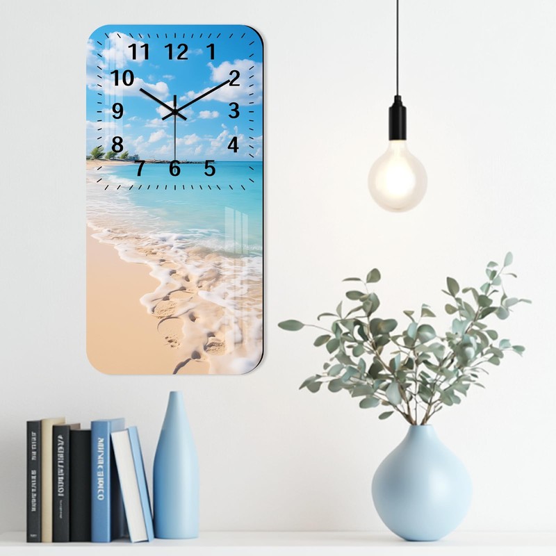 Beach Themed Wall Clock Battery Operated, 12 Inch Wooden Wall-Clocks