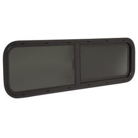 HECASA Universal 42" W X 12" H RV Window Horizontal Slide W/Trim Ring and Net Screen Side Window Tinted Tempered Glass Fit for Teardrop Cargo Trailer, Camper, Van, Truck