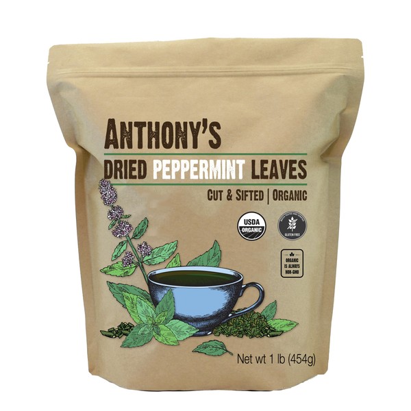 Anthony's Organic Peppermint Leaves, 1 lb, Gluten Free, Non GMO, Cut & Sifted, Non Irradiated, Keto Friendly