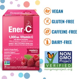 Ener-C Multivitamin Drink Mix - Vitamin Packets for Water, Electrolytes Powder Packets, Vitamin Drink Mix, Hydration Liquid Mix, Immune Booster for Adults, Healthy Energy - Raspberry, 60 Count