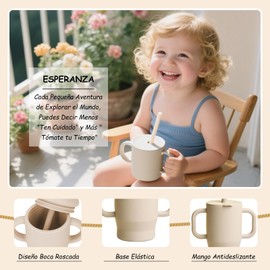 TRYXZSZ Vaso Entrenador Bebe 3PCS, con Popote y Asas, 180ml, Libre de BPA No Tóxico, Mayores de 3 Meses Bebé y Niños (Rosa+Caqui+Gris)