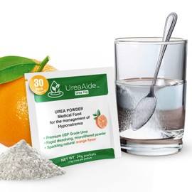 KidneyAide UreaAide Urea Powder Sparkling Natural Orange Flavor for Low Sodium 30 Packs Urea Powder for Hyponatremia, SIADH, Nephrologist Invented 100% Medical Grade Urea 15 gram Urea Per Packet