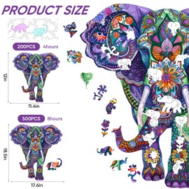 Qiuenisray Wooden Jigsaw Puzzles-Elephant,200pcs,12.4x11.4in,Medium,Wooden Puzzles for Adults,Unique Shape Animal Adult Puzzles,Irregular Wood Puzzles Best Gift for Adults and Kids Family Game