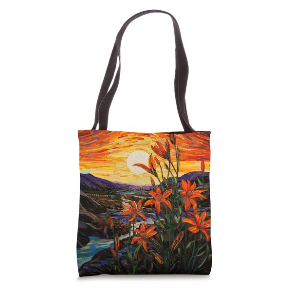 Amazing Tiger Lily Mosaic Art Abstract Sunset Background Tote Bag