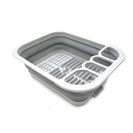 SAMMART Set of 2 Collapsible Dish Drainer with Drainer Board - Foldable Drying Rack Set - Portable Dinnerware Organizer - Space Saving Kitchen Storage Tray (2, Grey)