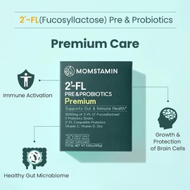 MOMSTAMIN Premium 3,000mg Human Milk Oligosaccharide (HMO 2'-FL) Prebiotic Probiotic Powder Supplement for Immunity Digestion Metabolism Gut Health, Clinically Researched (30 Sticks, 1 Month)