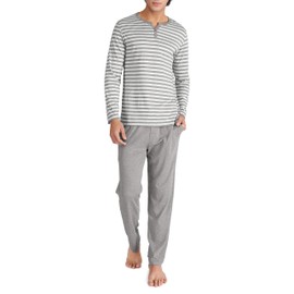 DAVID ARCHY Men's Two-Piece & Long Sleeve Pyjamas, Combed Cotton, Soft, Long Sleeve Leisure Suit, Sleepwear, Breathable Men's Loungewear, Comfortable Sleepwear, Grey with stripes