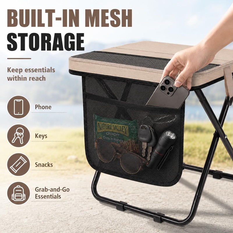 Soly Portable Folding Stool,14.2"Collapsible Camp Stool with Storage Pocket