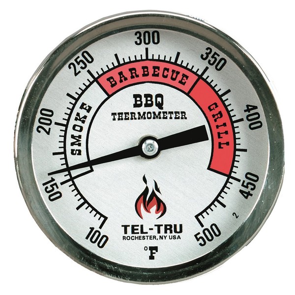 Tel-Tru BQ300 Barbecue Thermometer, 7.6cm aluminium zoned dial, 6.4cm stem, 100/500 degrees F