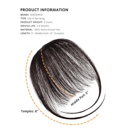 SHEDOWIG Air Bangs Hair Clip in Bangs Human Hair Extensions Flat Clip on Bangs Fringe with Temples Front Face Bangs Hair Clip for Daily Cosplay Wear Dark Brown