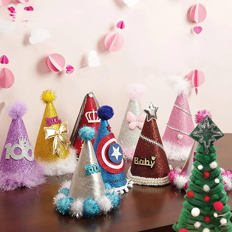 200pcs Glitter Tinsel Pom Poms Sparkle Balls Christmas Decoration (Blue)