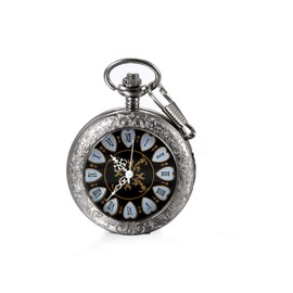 JewelryWe Retro Hand Winding Mechanical Pocket Watch Vintage Floral Pattern Roman Numerals Watch Pocket Watches with Chain and Gift Box, Black/Silver, Silver Flowers Roman Numerals, Christmas Day,