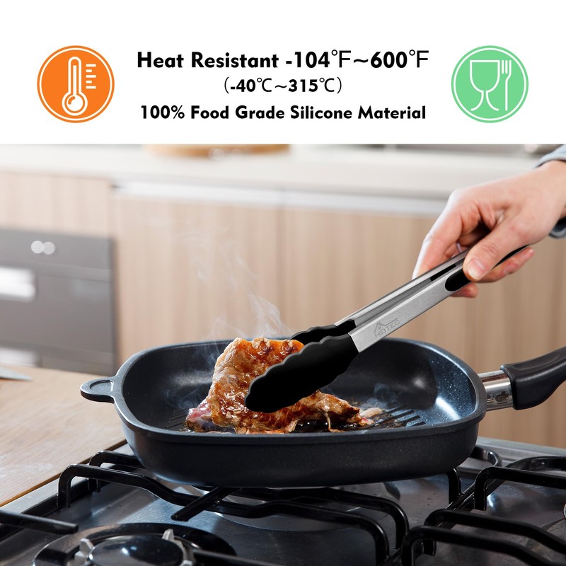 HOTEC Premium Stainless Steel Locking Kitchen Tongs with Silicon Tips,