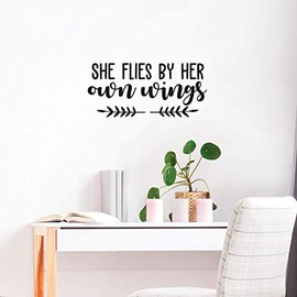 Vinyl Wall Art Decal - She Flies by Her Own Wings - 10.5" x 23" - Motivational Sticker Quote for Women Home Bedroom Living Room Girls Room Work Office Decor