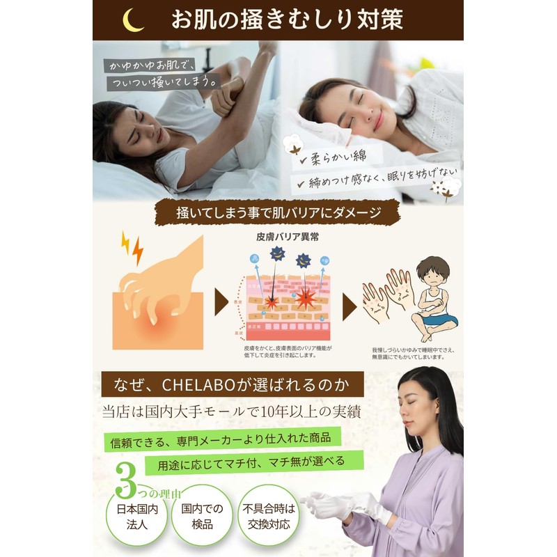 CHELABO Dermatologist Supervised White Gloves, Work Gloves, Inner Gloves, Night