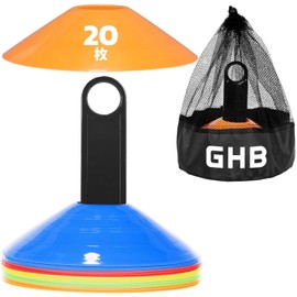 GHB Marker Cones Training Cones Soccer Cones Color Cones Set of 20 Dribble Markers 5 Colors for Baseball, Tennis, Practice Equipment, Stand and Storage Bag Included