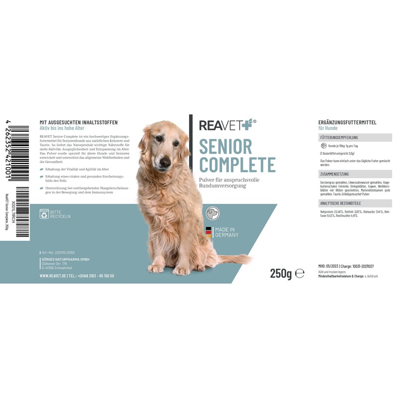ReaVET Senior Complete Powder for Older Dogs - Minerals, Amino
