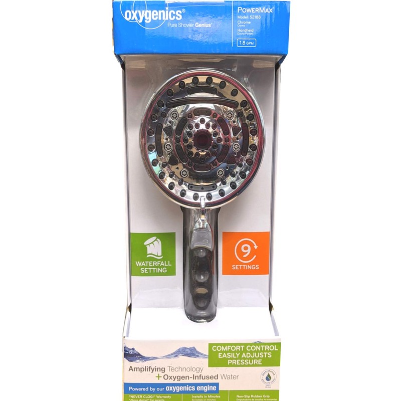 PowerMax Chrome 9-Spray Handheld Shower Head