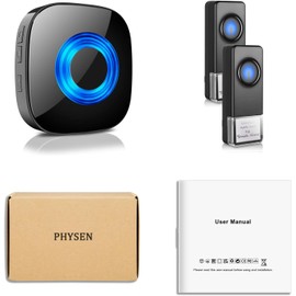 PHYSEN Wireless Door Bell with 2 Buttons, Waterproof Door Bells & Chimes Wireless, Operating at Over 1300-ft Range, 58 Doorbell Ringer 5 Volume Levels LED Strobe, Doorbell Chimes for Home, Black