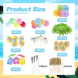 Eowppue 80Pcs Colorful Cocktail Picks, Drink Umbrellas Cocktail Picks, Cocktail Umbrellas, Delicate Drink Umbrellas for Hawaiian-Themed Parties