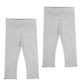 Mon Ange Girls' 3/4 Length Leggings, Set of 2, Summer, Thin, Rib Material, Stretch, Cotton, Mellow Ruffle, Rebrain Leggings, gray