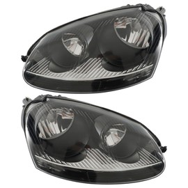 Silscvtt 1 Pair of Driver and Passenger Side Replacement for Jetta 2005-2010 GTI/Rabbit 2006-2009 Black Housing Reflector Halogen 1K6941005S 1K6941006S Headlights Assembly