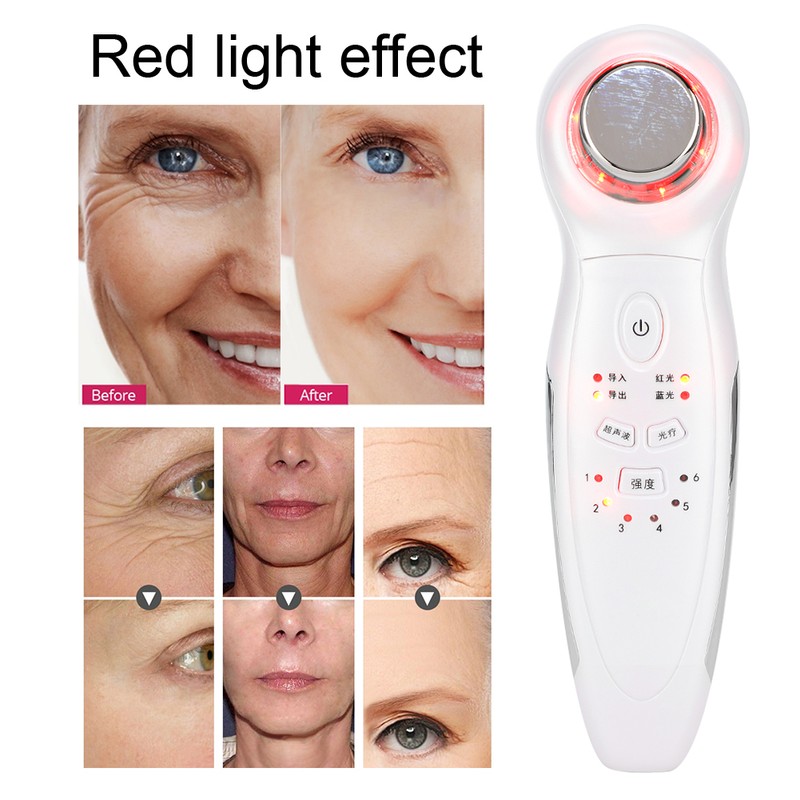 Ultrasonic Handheld Red Blue Light Vibration Anti Aging Facial Soothing