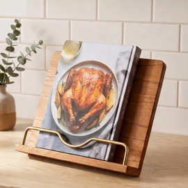 Cookbook Stand Holder for Kitchen Counter Decor - Wooden Recipe Book Holder
