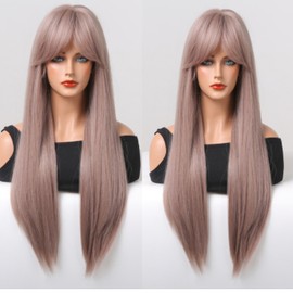 Diamondspart Wigs Women Long Straight Ash Purple Synthetic Full Wigs Natural Costume Cosplay 26 in