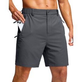 G Gradual Men's Hiking Shorts 7" Lightewight Casual Shorts for Men Quick Dry Stretch Golf Shorts with 3 Zipper Pockets Summer(Charcoal,XL)