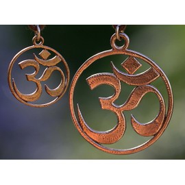 Delicate Om Peace Bronze Pendant Necklace on Adjustable Natural Fiber Cord